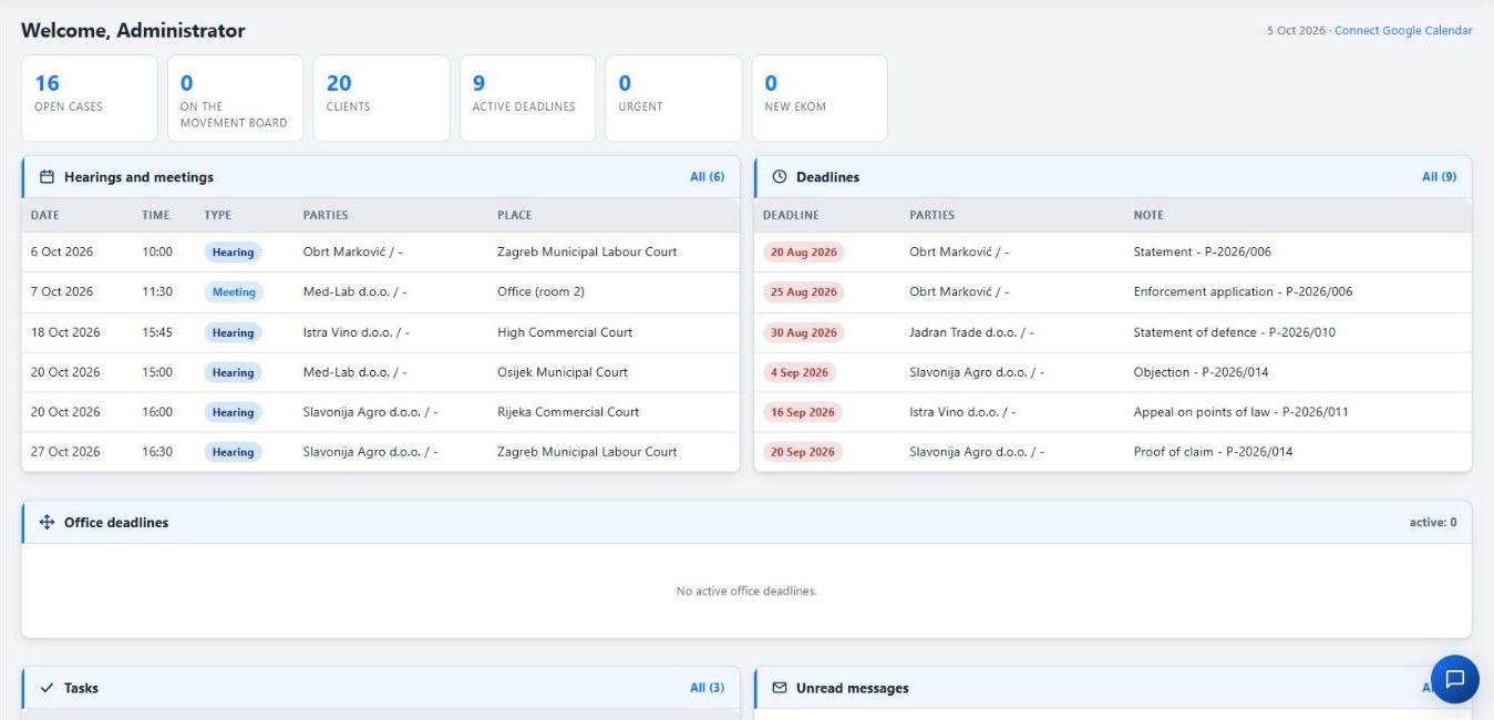 Lexeya Cloud in the browser: the firm's dashboard