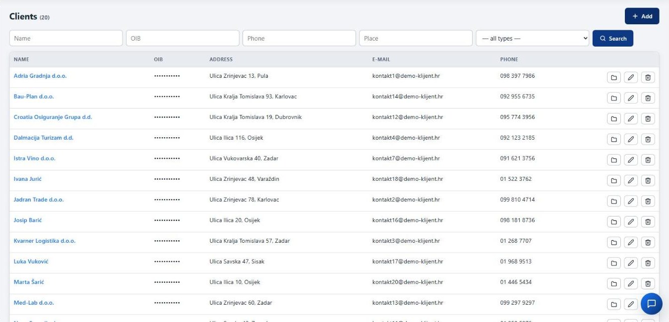 Lexeya client records with name, address, email and phone number